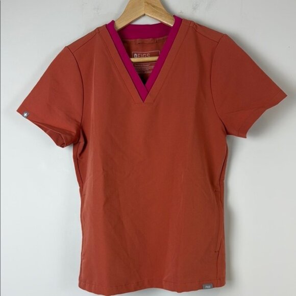 Figs Yola Top Size Extra Small Terracotta Scrubs - Picture 2 of 8
